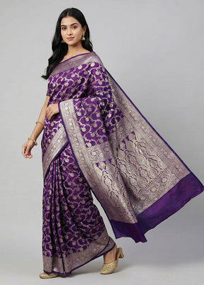 Blue Handloom Banarasi Pure Silk Saree With Blouse Piece