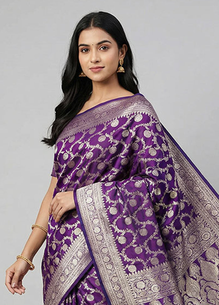 Blue Handloom Banarasi Pure Silk Saree With Blouse Piece