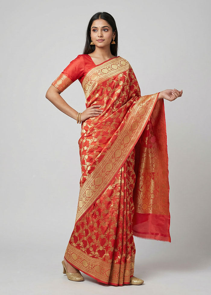 Pink Handloom Banarasi Pure Silk Saree With Blouse Piece