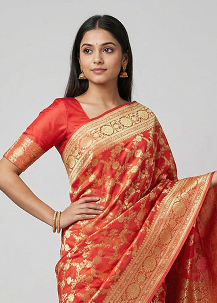 Pink Handloom Banarasi Pure Silk Saree With Blouse Piece