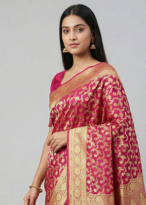 Pink Handloom Banarasi Pure Silk Saree With Blouse Piece