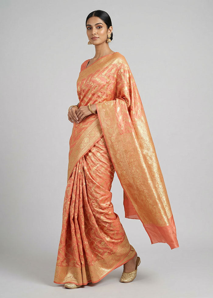 Pink Handloom Banarasi Pure Silk Saree With Blouse Piece