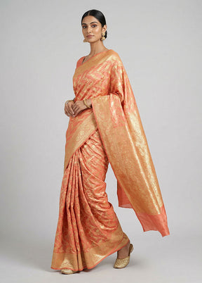 Pink Handloom Banarasi Pure Silk Saree With Blouse Piece