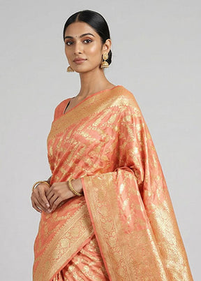 Pink Handloom Banarasi Pure Silk Saree With Blouse Piece