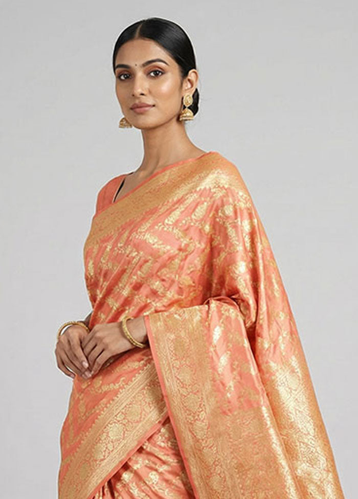Pink Handloom Banarasi Pure Silk Saree With Blouse Piece