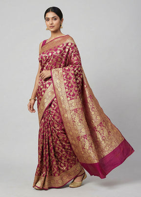 Pink Handloom Banarasi Pure Silk Saree With Blouse Piece