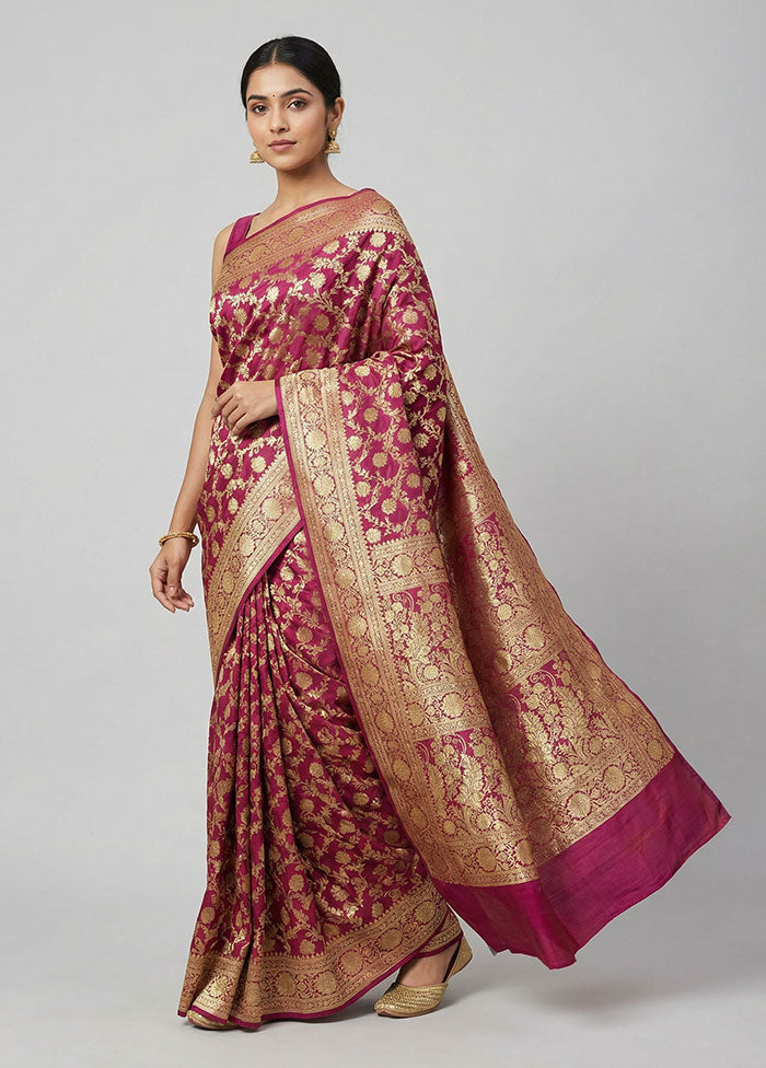 Pink Handloom Banarasi Pure Silk Saree With Blouse Piece