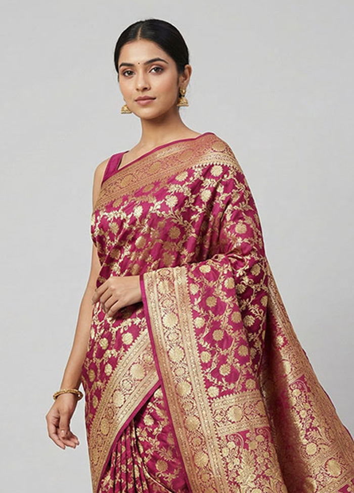 Pink Handloom Banarasi Pure Silk Saree With Blouse Piece