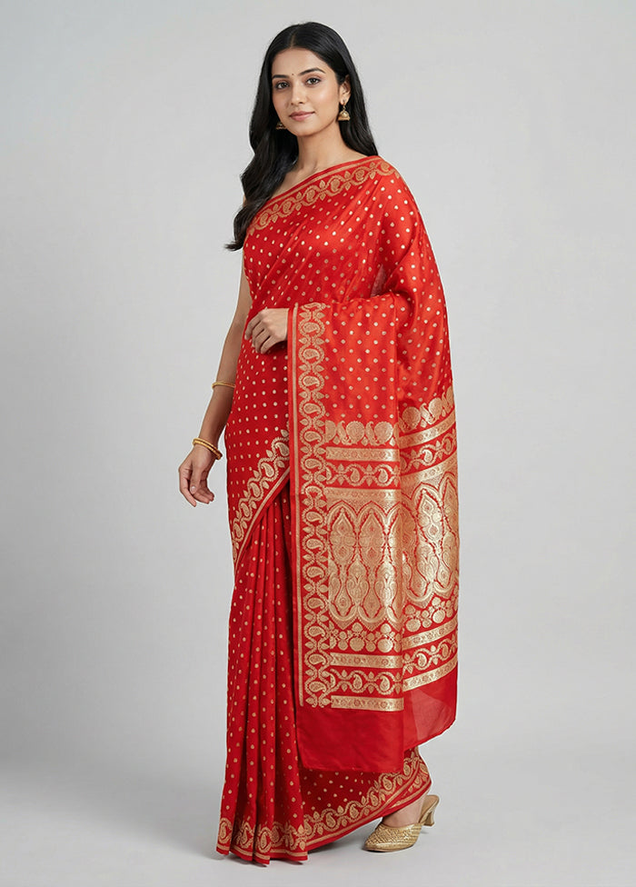 Red Handloom Banarasi Pure Silk Saree With Blouse Piece