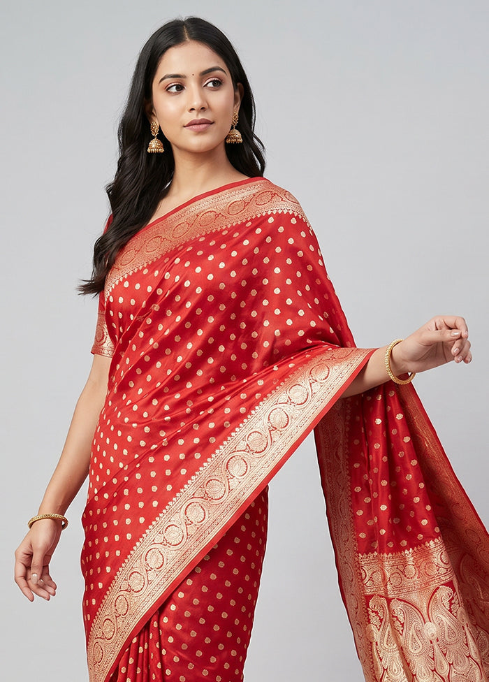 Red Handloom Banarasi Pure Silk Saree With Blouse Piece