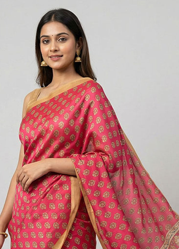 Red Printed Silk Saree Without Blouse Piece