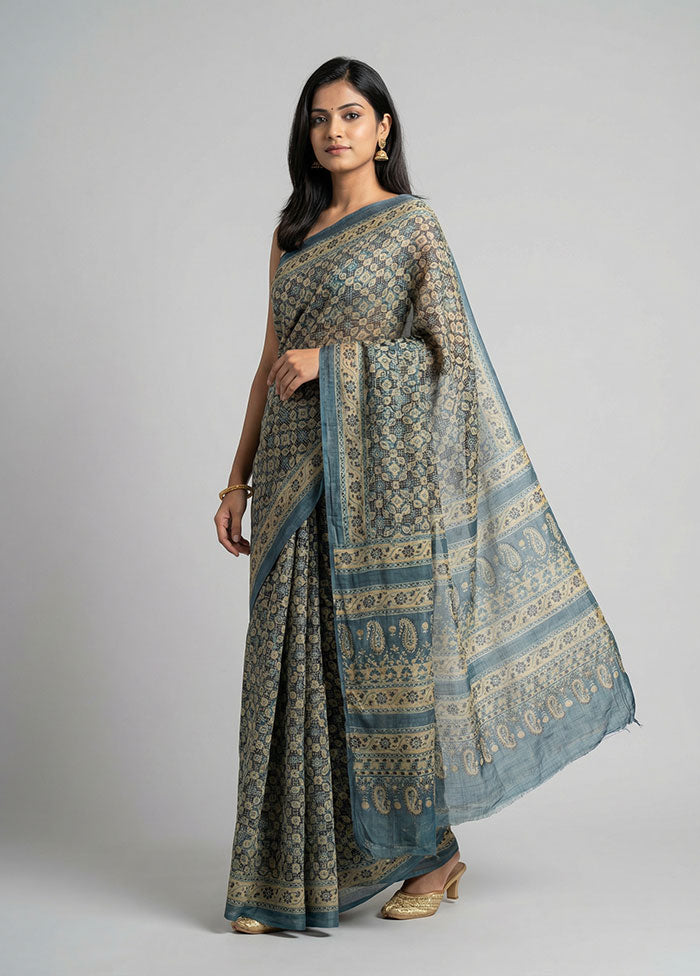 Green Handloom Tussar Pure Silk Saree With Blouse Piece