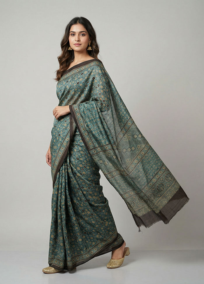 Blue Handloom Tussar Pure Silk Saree With Blouse Piece