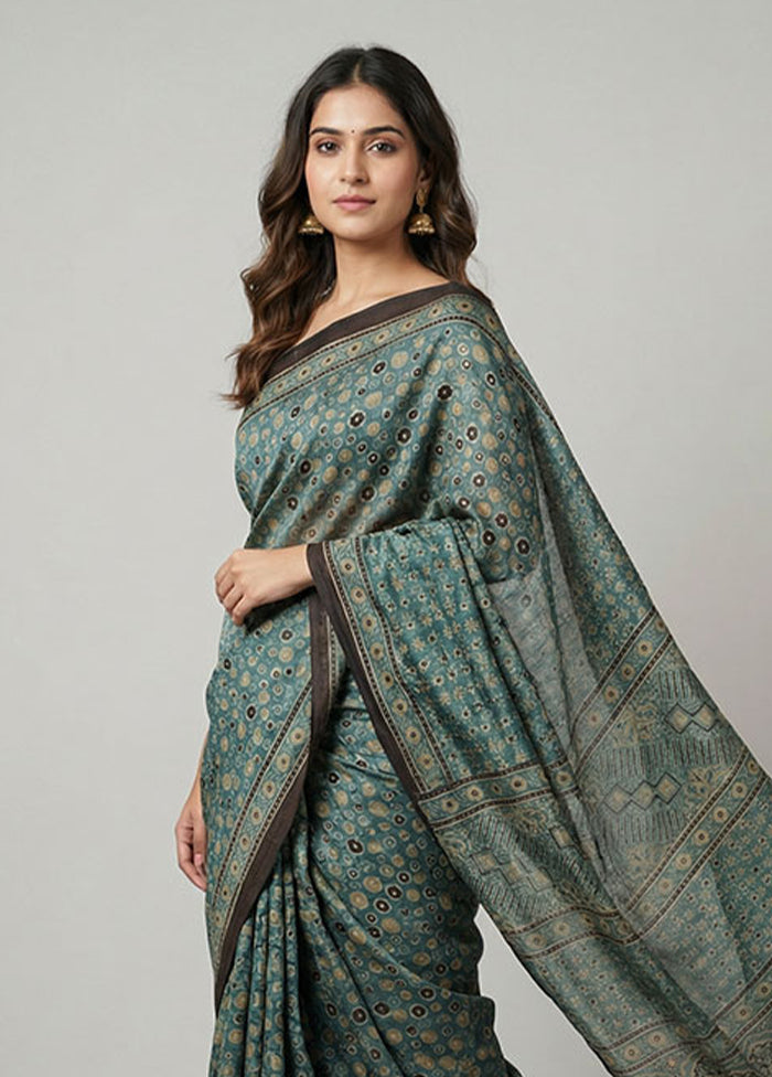 Blue Handloom Tussar Pure Silk Saree With Blouse Piece