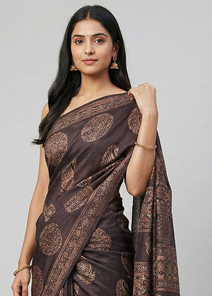 Maroon Handloom Tussar Pure Silk Saree With Blouse Piece