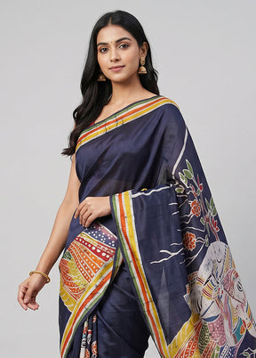Green Printed Pure Silk Saree Without Blouse Piece