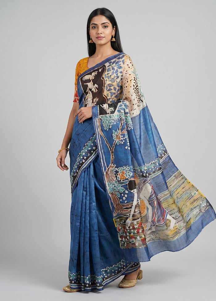 Black Printed Pure Silk Saree Without Blouse Piece