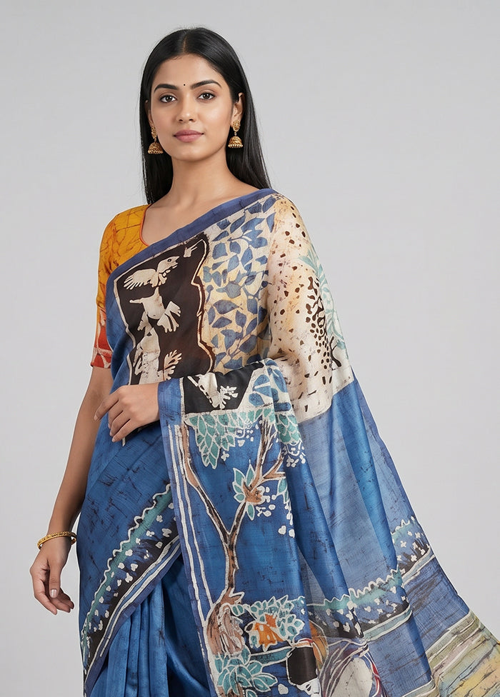 Black Printed Pure Silk Saree Without Blouse Piece