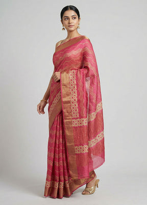 Pink Tussar Silk Saree With Blouse Piece