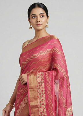 Pink Tussar Silk Saree With Blouse Piece