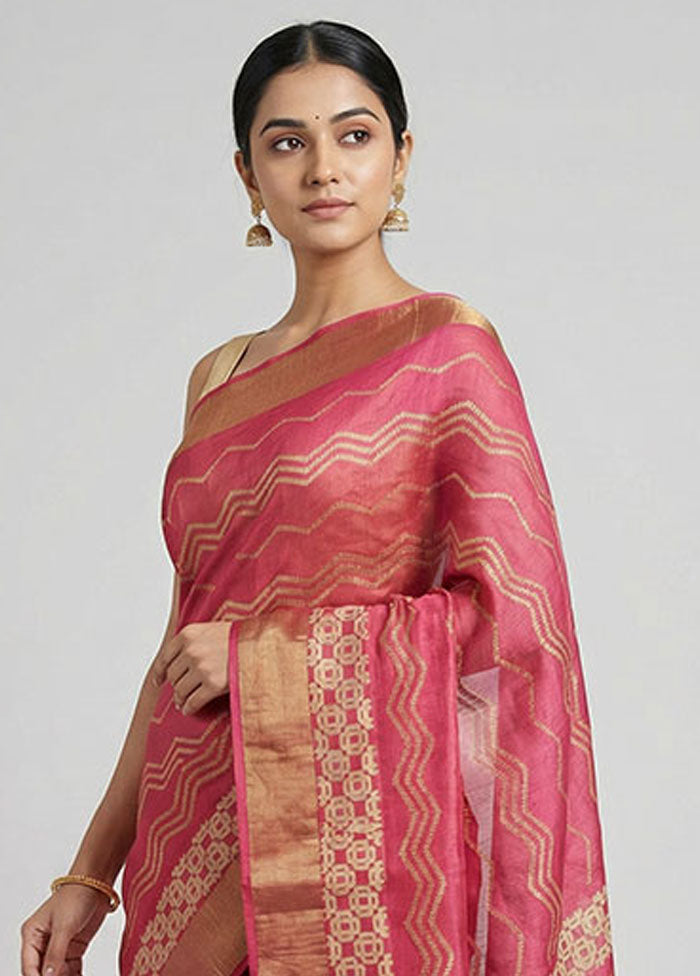 Pink Tussar Silk Saree With Blouse Piece