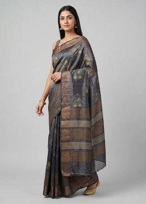 Blue Tussar Silk Saree With Blouse Piece