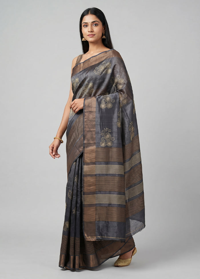 Blue Tussar Silk Saree With Blouse Piece
