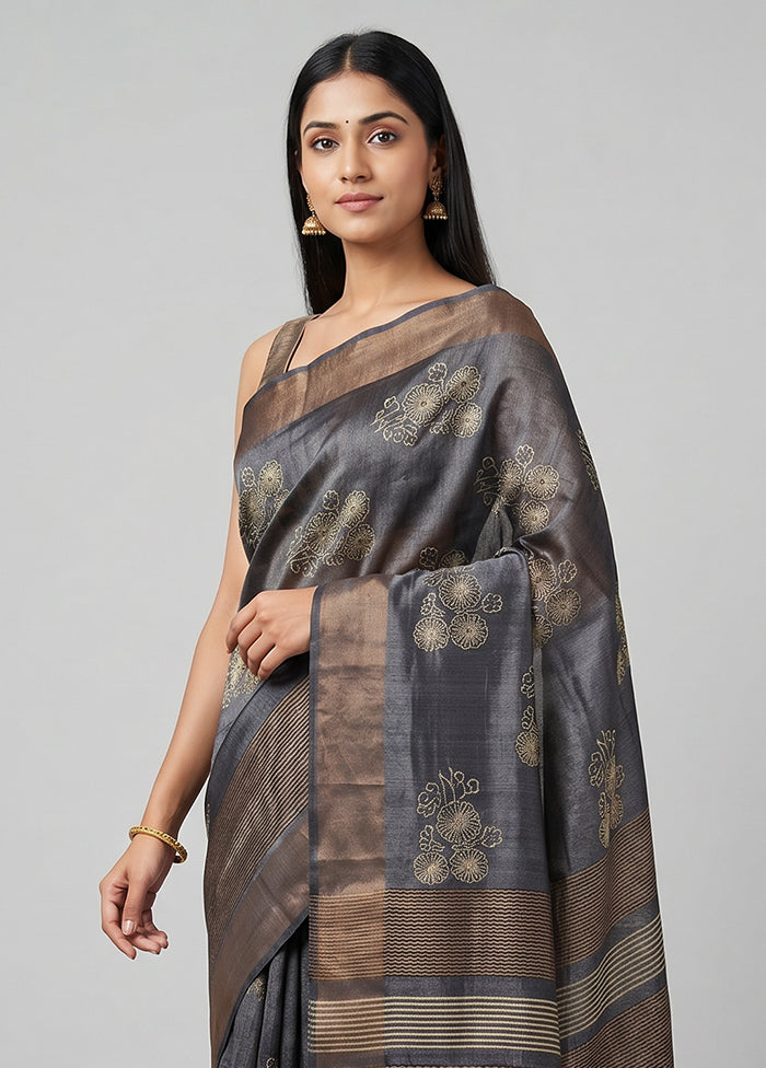 Blue Tussar Silk Saree With Blouse Piece