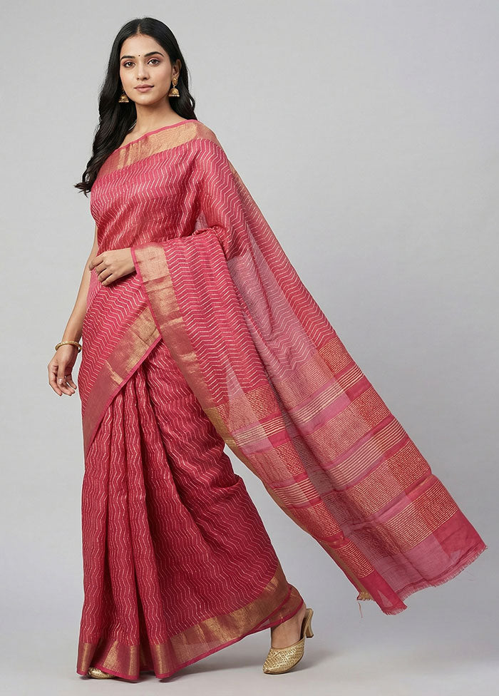 Pink Tussar Silk Saree With Blouse Piece