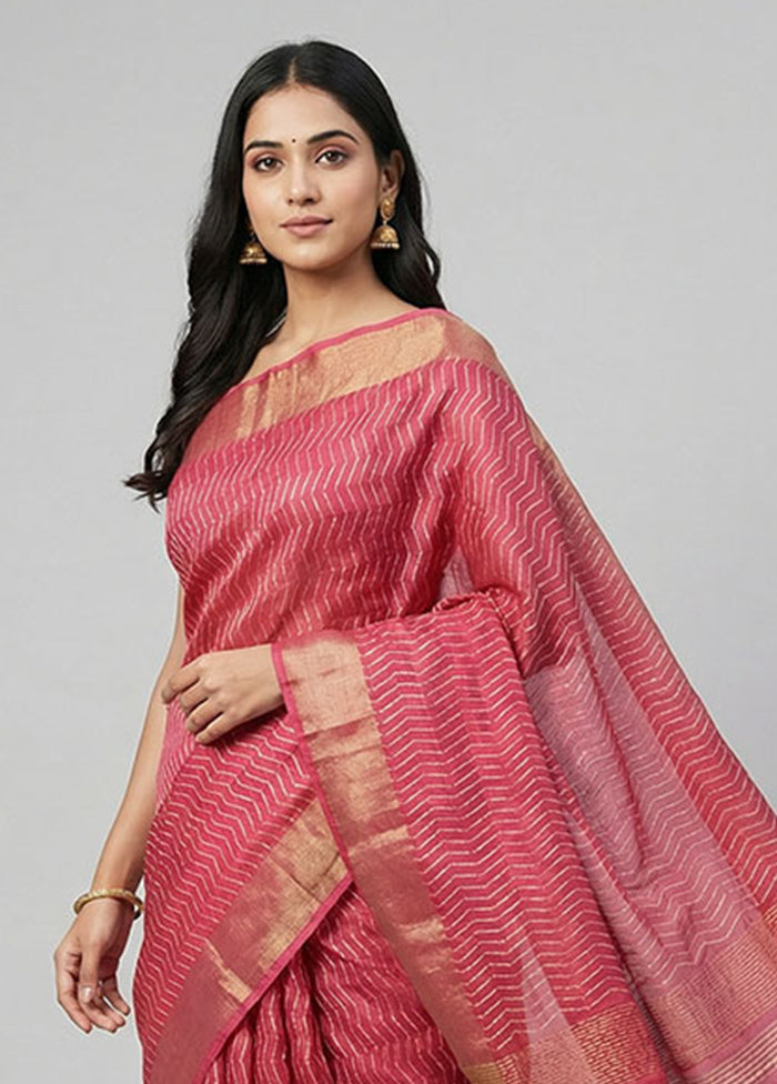 Pink Tussar Silk Saree With Blouse Piece