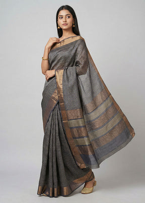 Grey Tussar Silk Saree With Blouse Piece