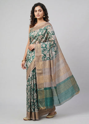 Cream Tussar Silk Saree With Blouse Piece