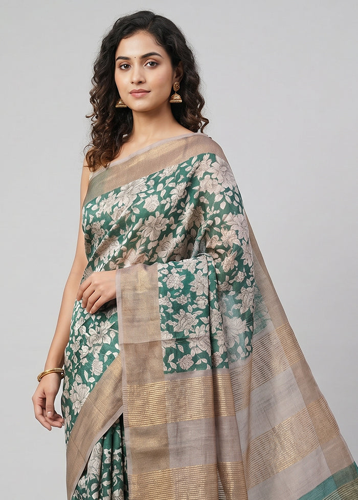 Cream Tussar Silk Saree With Blouse Piece