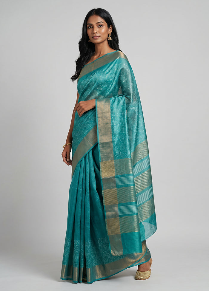 Green Tussar Silk Saree With Blouse Piece