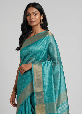Green Tussar Silk Saree With Blouse Piece