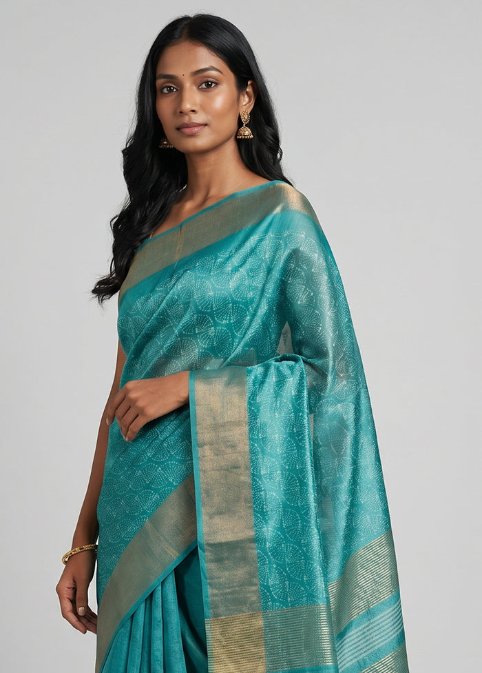Green Tussar Silk Saree With Blouse Piece