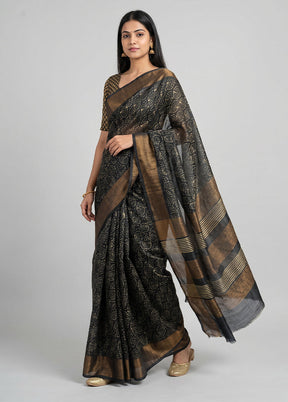Black Tussar Silk Saree With Blouse Piece