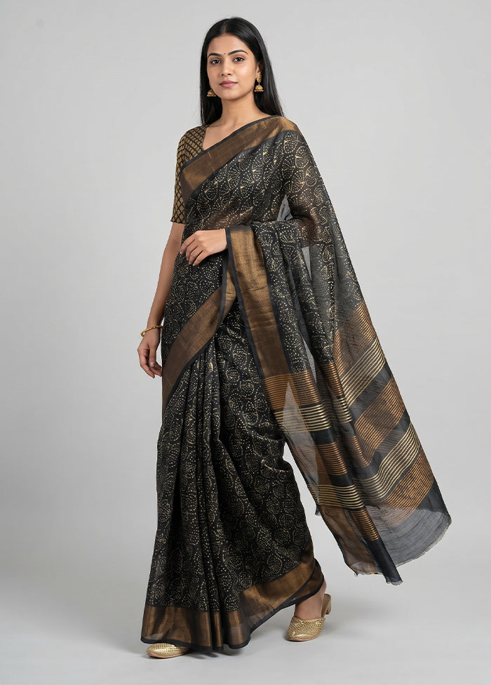 Black Tussar Silk Saree With Blouse Piece