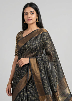 Black Tussar Silk Saree With Blouse Piece