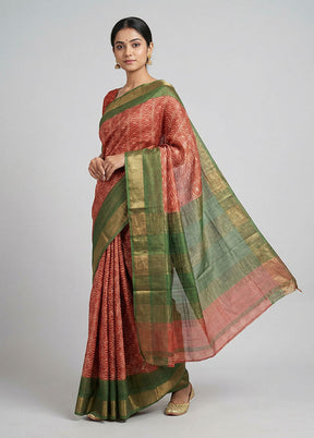 Rust Handloom Tussar Silk Saree With Blouse Piece