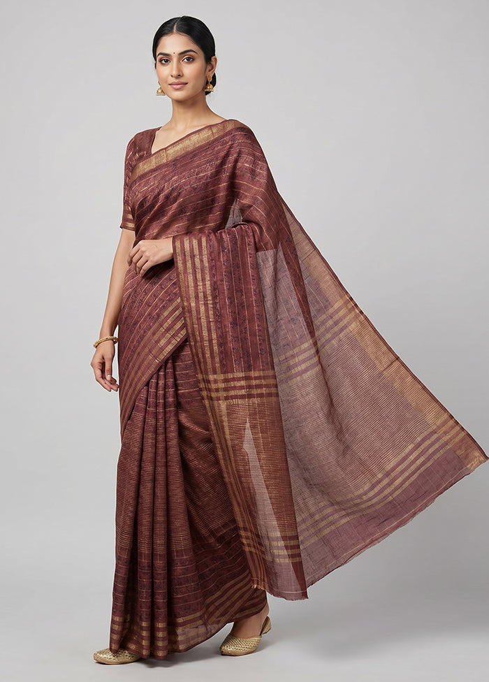 Pink Handloom Tussar Pure Silk Saree With Blouse Piece