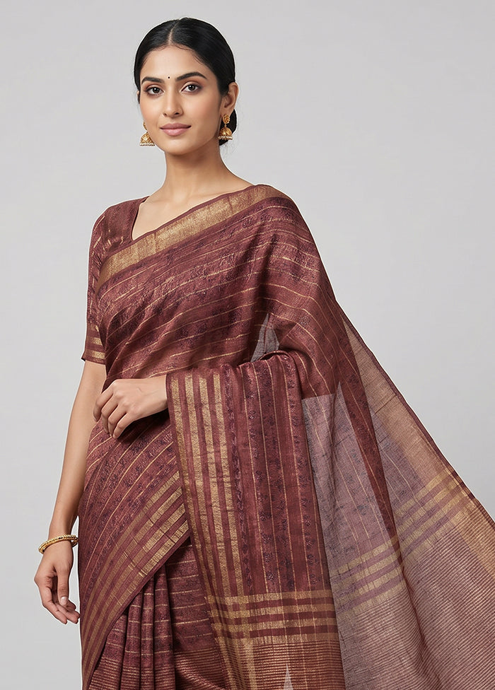 Pink Handloom Tussar Pure Silk Saree With Blouse Piece