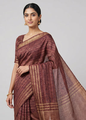 Pink Handloom Tussar Pure Silk Saree With Blouse Piece