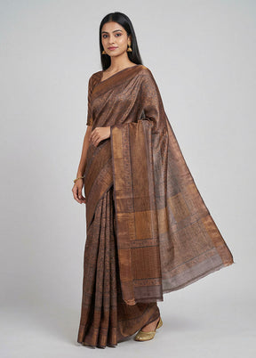 Purple Handloom Tussar Pure Silk Saree With Blouse Piece
