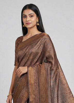 Purple Handloom Tussar Pure Silk Saree With Blouse Piece