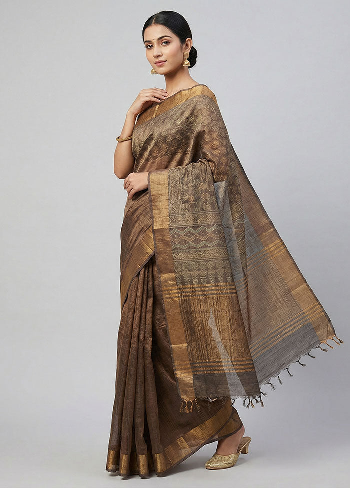 Cream Handloom Tussar Pure Silk Saree With Blouse Piece