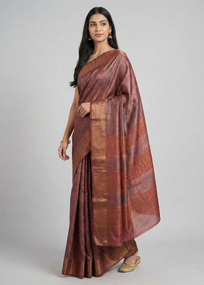 Pink Handloom Tussar Pure Silk Saree With Blouse Piece