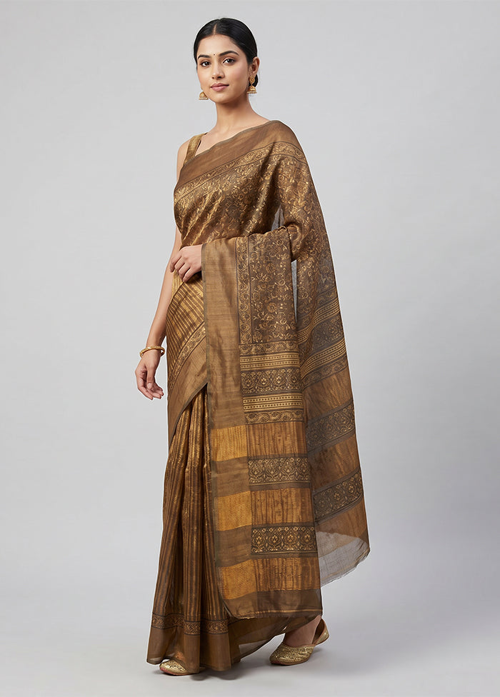 Yellow Handloom Tussar Pure Silk Saree With Blouse Piece