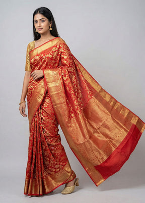 Red Handloom Kanchipuram Pure Silk Saree With Blouse Piece