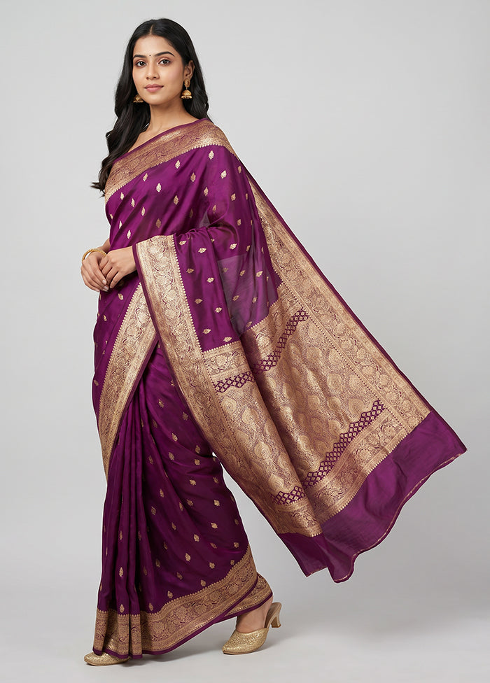 Purple Banarasi Silk Saree With Blouse Piece